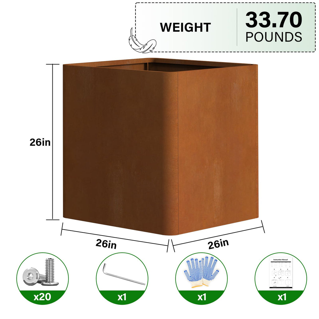 Corten Steel Planters Outdoor 26 Inch, Square