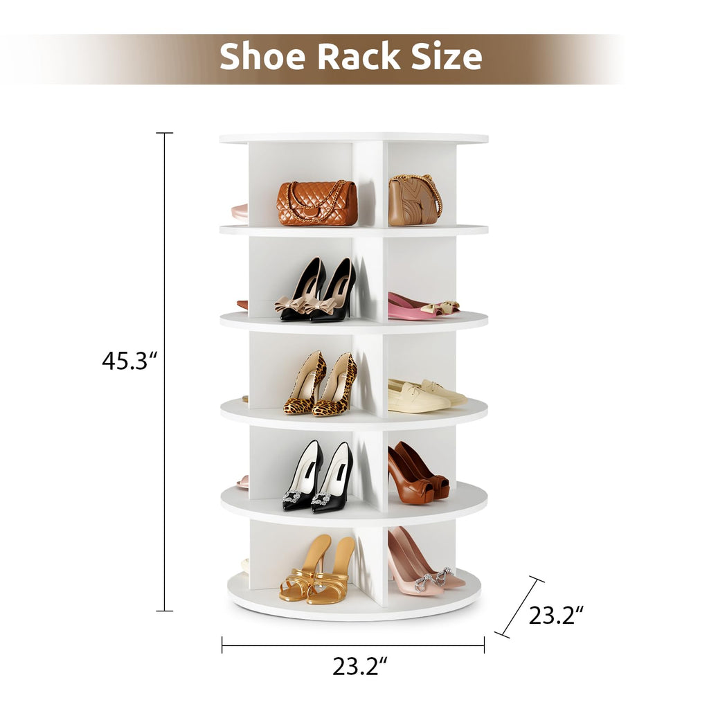 Rotating Shoe Rack 5 Tier Spinning Shoes Organizer Tower for 20-24 Pairs Lazy Susan 360 Revolving Shoe Storage