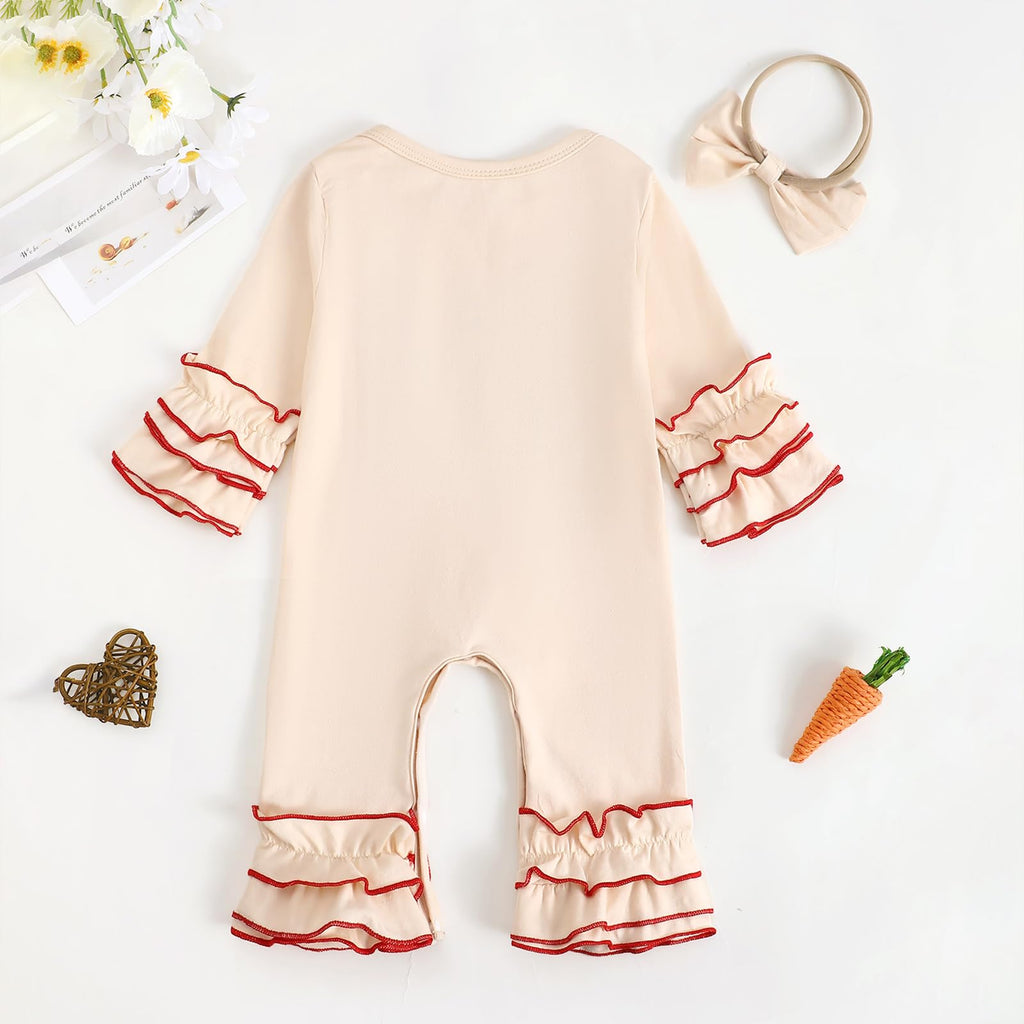 Baby Girl St Patricks Day Outfit Clover Lucky Charm Long Sleeve Ruffle Romper Cute Clothes Newborn Bodysuit (White