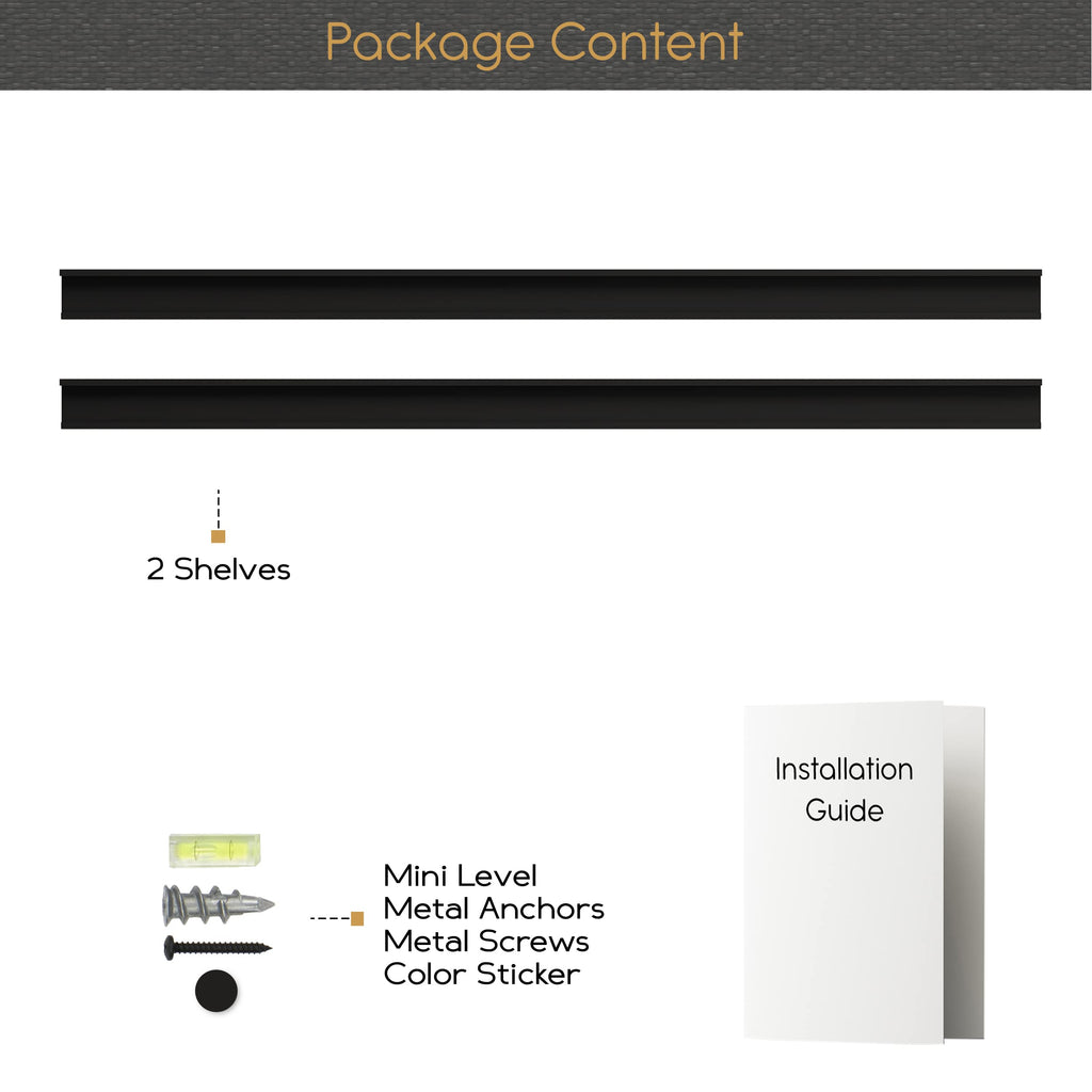 60" Long Picture Ledge Floating Wall Shelf, Farmhouse, Kitchen Decor, Black Set of 2