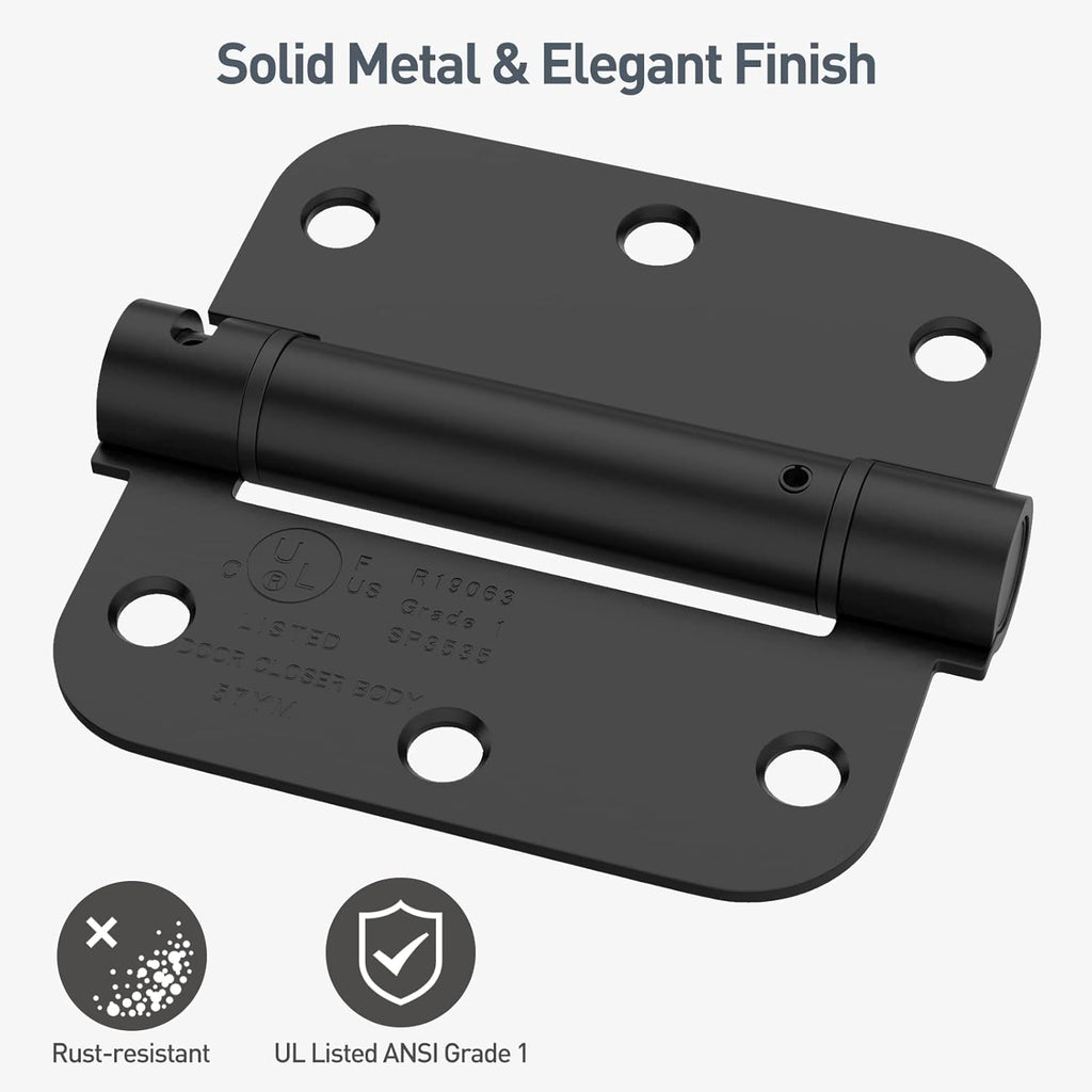 Self Closing Door Hinges 3.5 Inch, Spring Loaded Hinges, Adjustable Tension Door, UL Listed