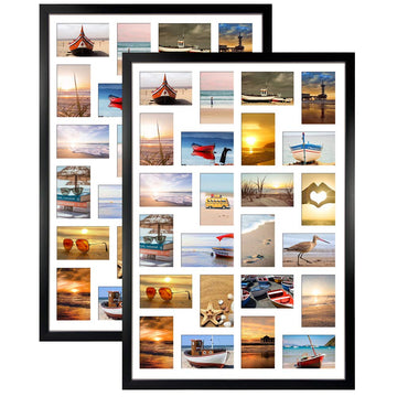2 Pack 4x6 Picture Frames Collage with 24 Openings, Multi Photo Frame for Wall Hanging, Black