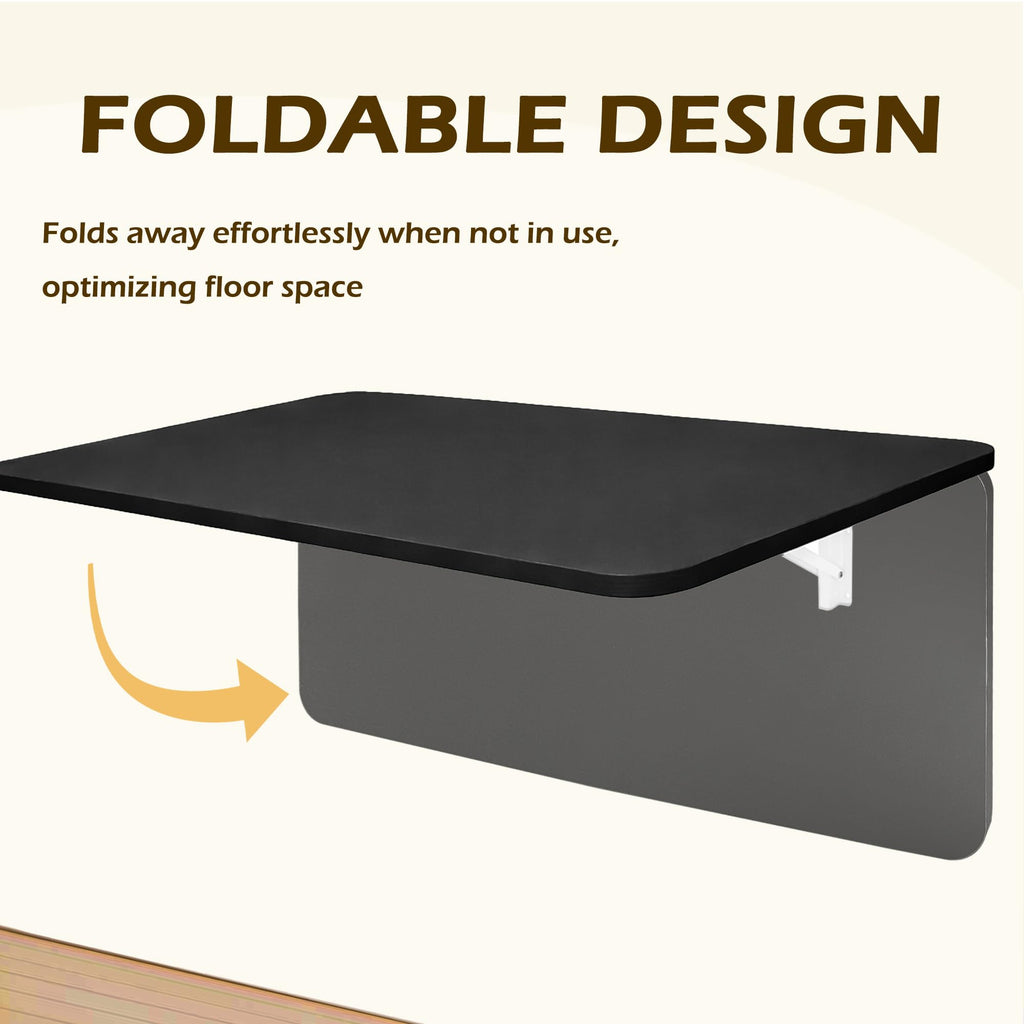 Laundry Folding Table, 32'' x 16'' Wooden Wall Mount Desk, Laundry Table for Folding Clothes, Black Color, 32'' Length