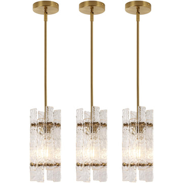 Modern Crystal Pendant Light Island, Gold Luxury Mini Water Ripple Glass Chandelier Lights Fixture, Modern square