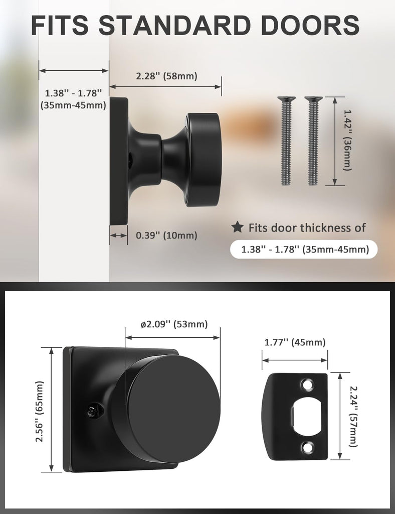2 Pack Dummy Door Knob, Interior Single Side Door Handle, Matte Black No-Turning Door Dummy Knob Inactive Half Dummy