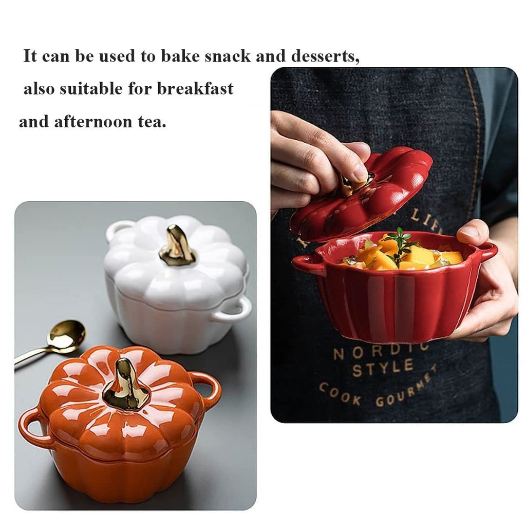 Dutch Oven Pot with Lid, Pumpkin Pottery Dessert Saucepan, Mini Baking Dish Cute Pumpkins Bowl, Covered Dutch Oven