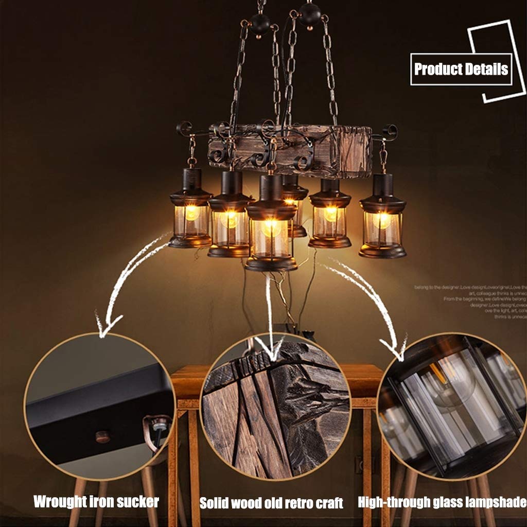 Farmhouse Lighting Industrial Rustic Wood Beam Linear Island Pendant Light Chandelier Lighting Hanging Ceiling