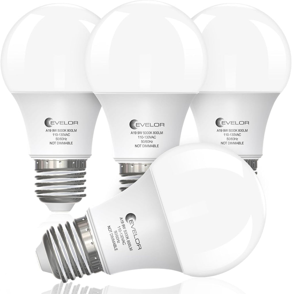 A19 LED Light Bulbs,60 Watt Equivalent Daylight 5000K with E26 Base,Efficient 9W,800 Lumens Non-Dimmable LED Bulbs
