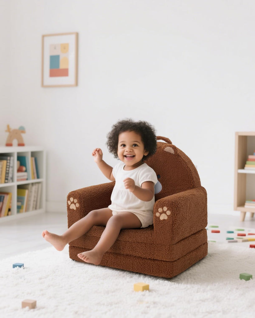In-1 Foldable Toddler Couch, Comfy Kids Sofa Chair, Bear