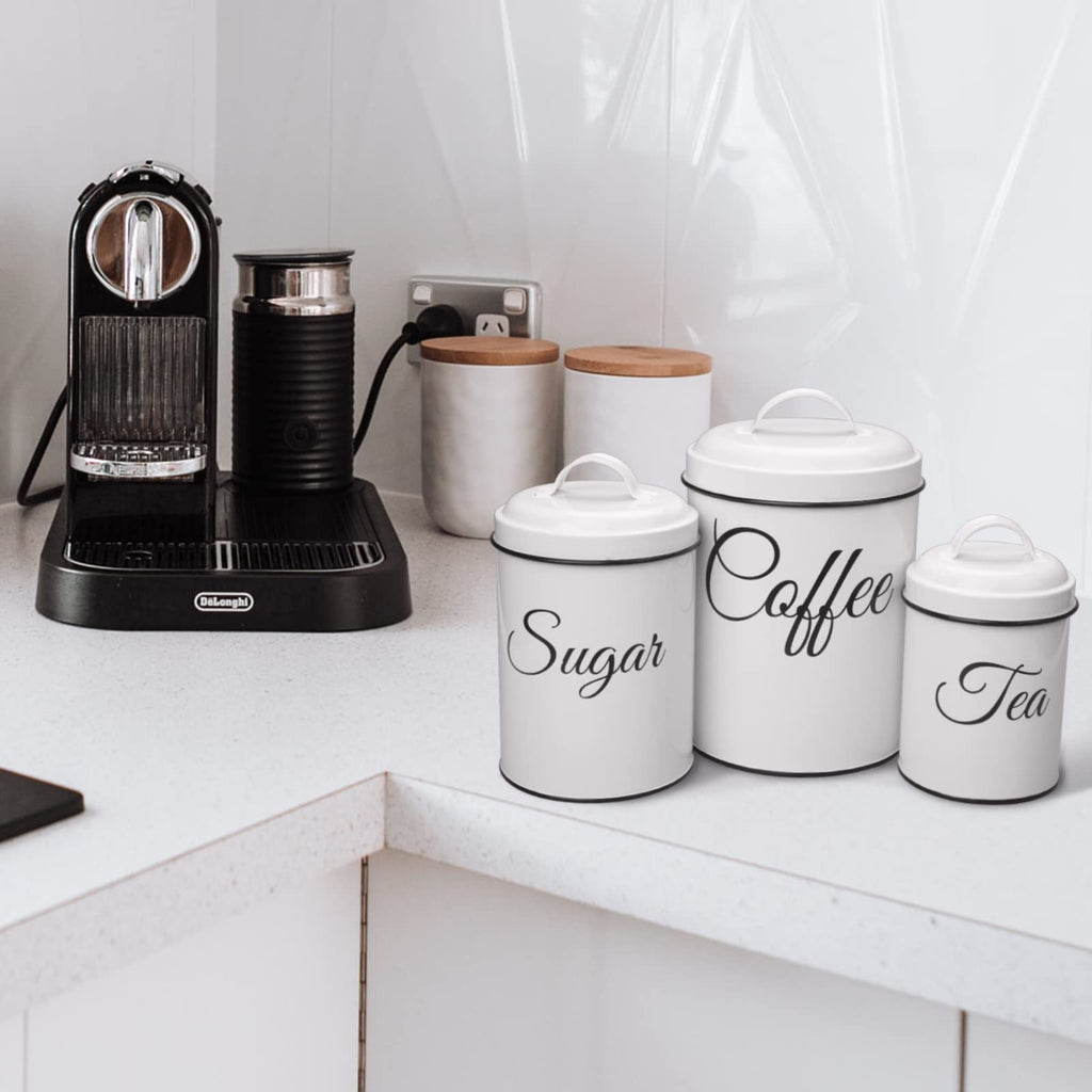 Coffee Tea Sugar Containers for Countertop, 3-Piece Stainless Steel Kitchen Canisters Set, Sugar Jar Coffee Jar with