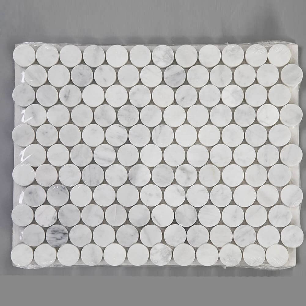 White Marble Mosaic Tile,1 Inch Penny Round, Polished, 5 Sheets