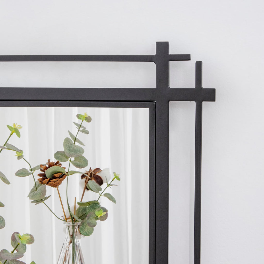 Large Wall Mirrors Decorative, 40''X28'' Bathroom Mirror with Black Iron Frame, Elegant Wall Mirror, Fireplace