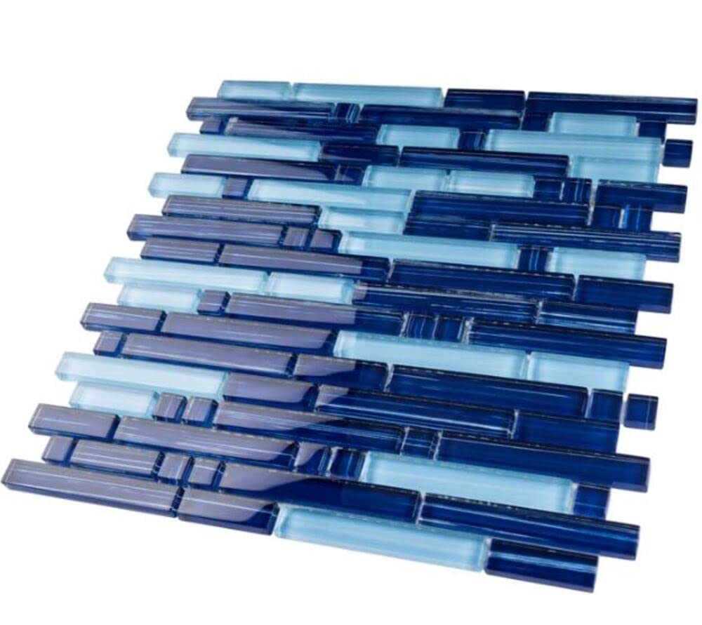 Cobalt Blue Mountain Glass Tile Backsplash, Shower Walls, Accent Borders, and Pool Areas with Random Blue Pattern