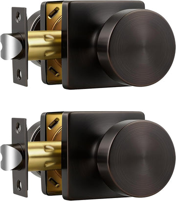 2 Pack Oil Rubbed Bronze Interior Passage Door Knob, Handle for Closet and Hallway Doors, Heavy Duty Square