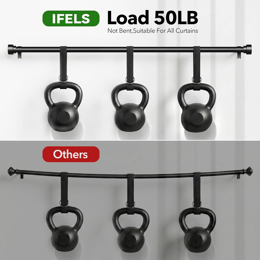 Heavy Duty Curtain Rods for Windows,1 Inch Adjustable Black Curtain Rod with Easy Installation and