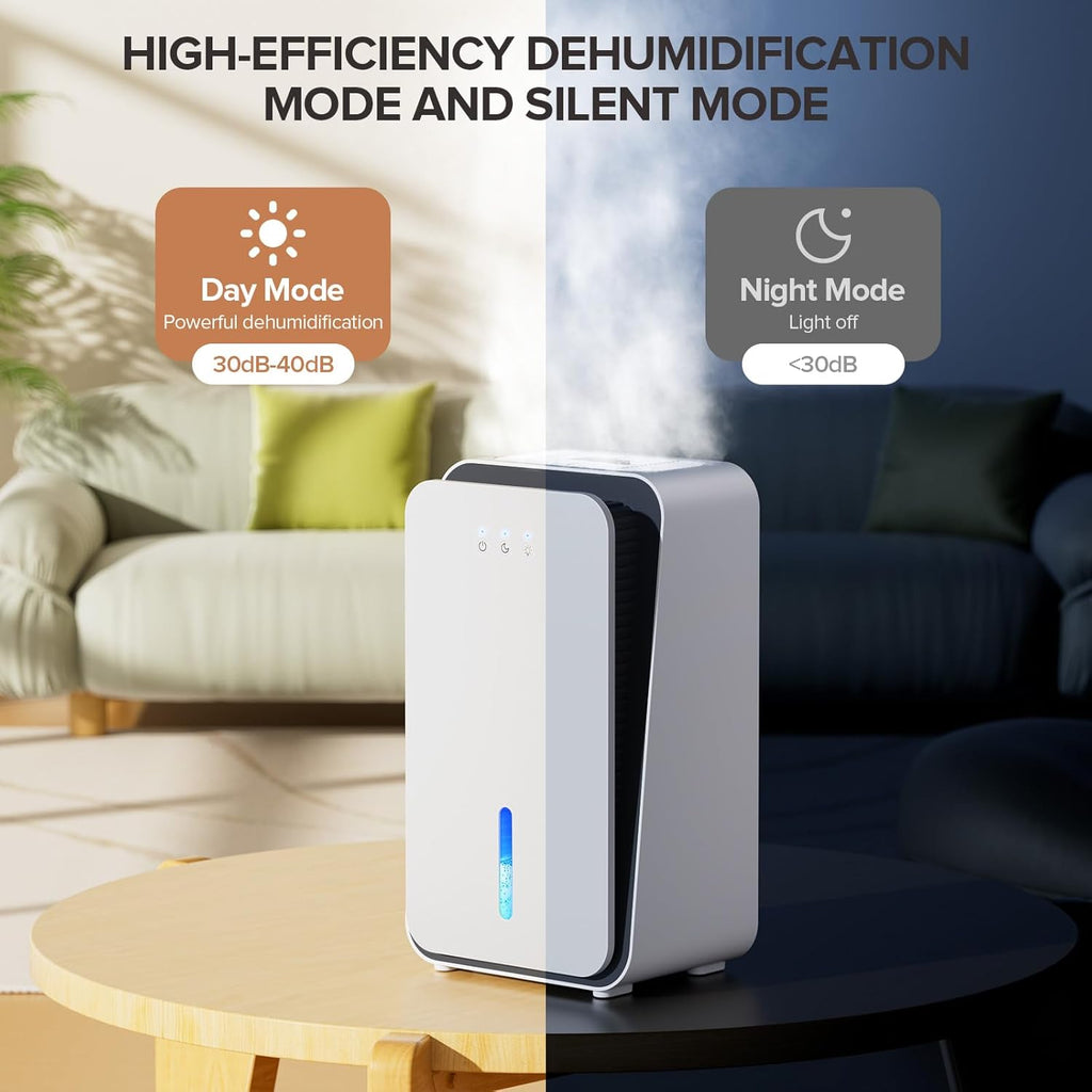 Dehumidifier for Home, Quiet Portable Dehumidifier with Auto Shut Off, 7-Color LED Light for Basement, Bedroom