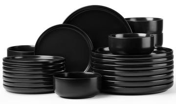 24 Pieces Stoneware Dinnerware Set Service for 8, Matte Black