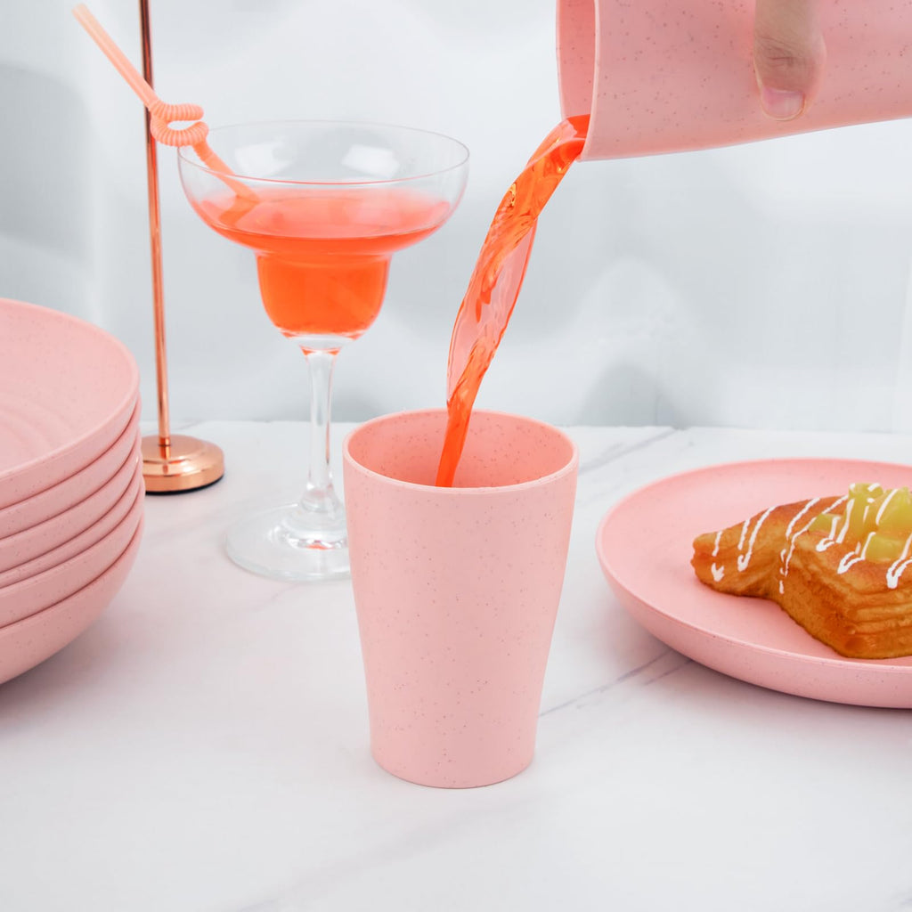 32Pcs Pink Plates and Bowls Sets for 8, Unbreakable Dinnerware