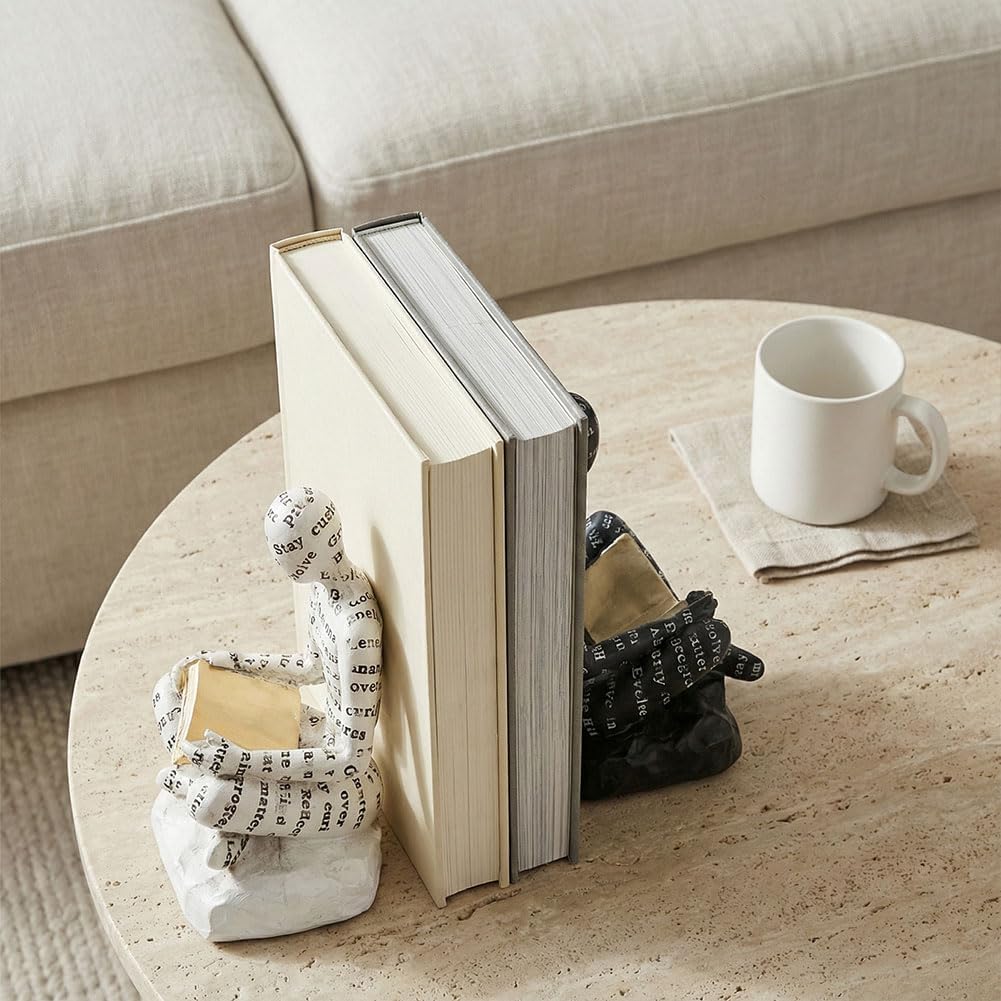 Ends for Heavy Books Set of 2, Modern Abstract Thinker Book Ends for Shelves and Desk - Resin with Non-Slip Pads