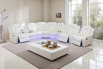 Leather Power Recliner Sectional Sofa Set with LED Lights, L Shaped Reclining Sectional Couch and Chair, Breathing