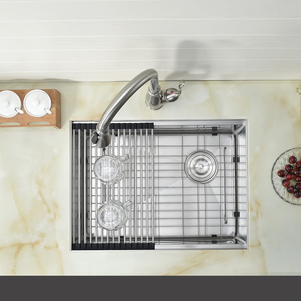 25 Inch Undermount Workstation, 25x19 Stainless Steel Undermount 16 Gauge Single Bowl Workstation Sink with Cutting