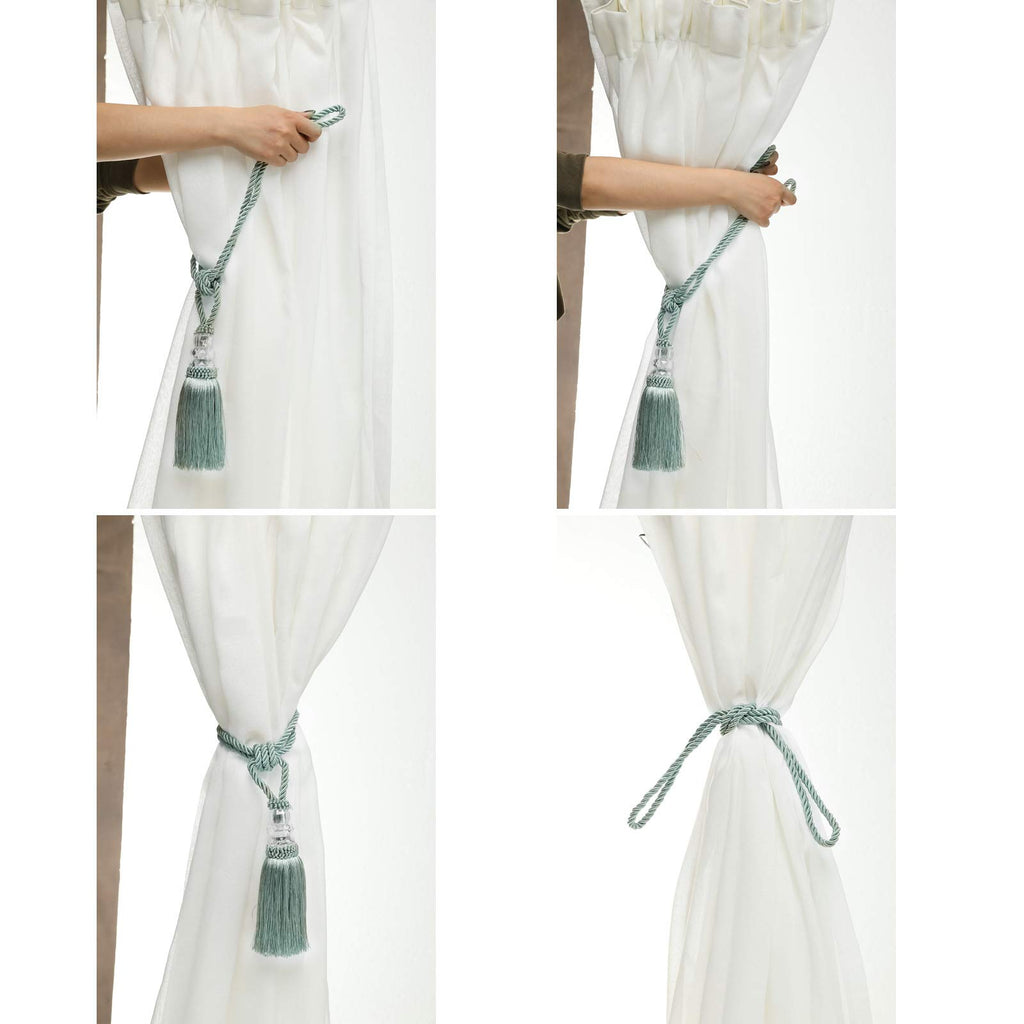 Tassel Curtain Tiebacks Handmade Curtain Tie Backs, Elegant Crystal Curtain Holdbacks Decor (Blue, 2P)