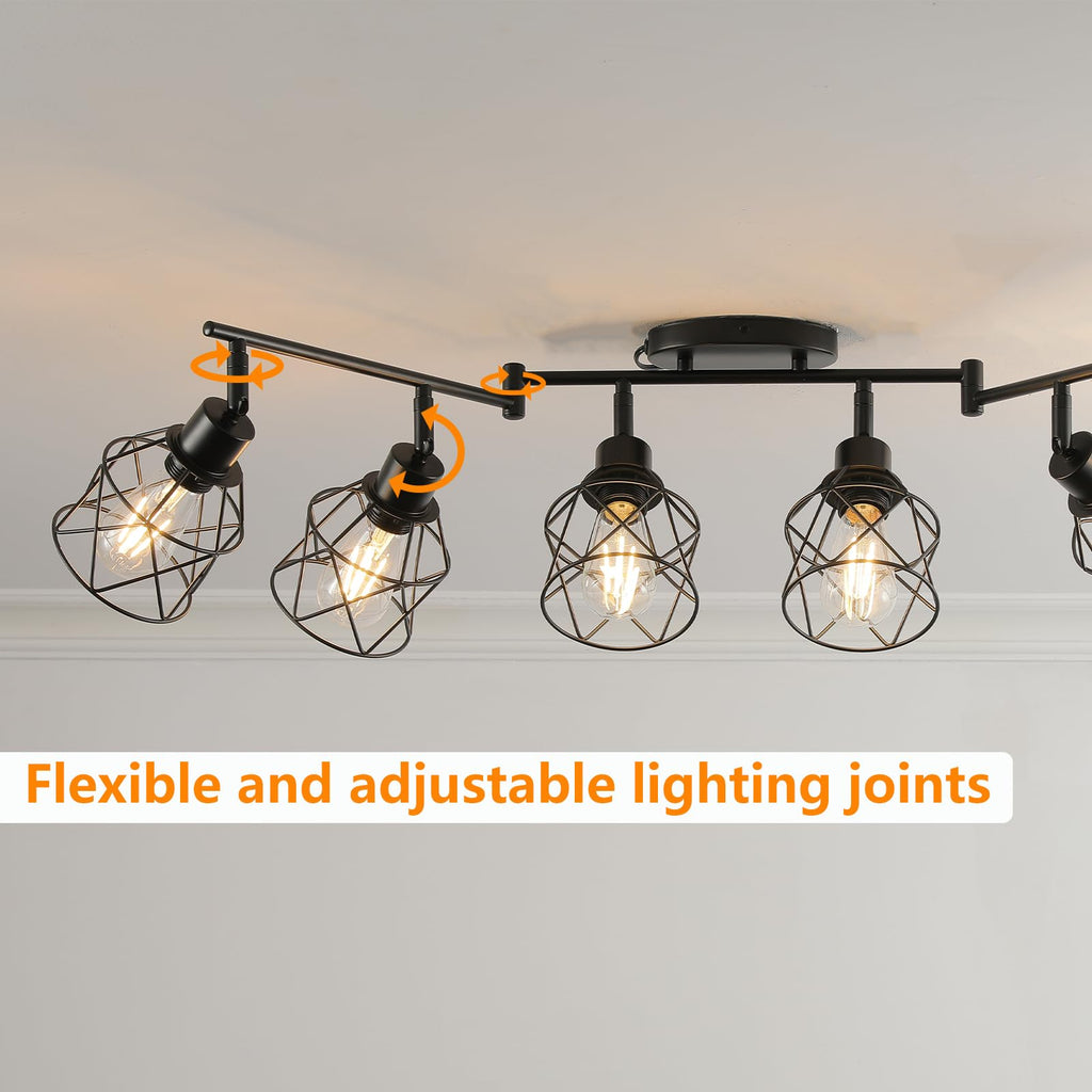 Dimmable Plug in Ceiling Light,Plug in Track Lighting,6 Light Black Industrial Farmhouse Ceiling Light with 16.5'