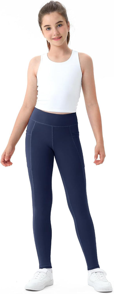 3 Pack Girls Athletic Leggings Kids Yoga Pants with Pockets
