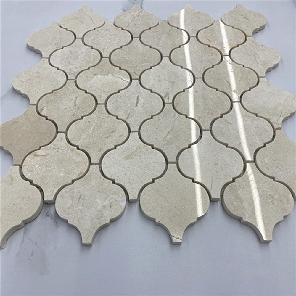 Crema Marfil Marble Medium Arabesque Baroque Lantern Mosaic Tile Polished Kitchen Bath Wall Floor Backsplash Shower