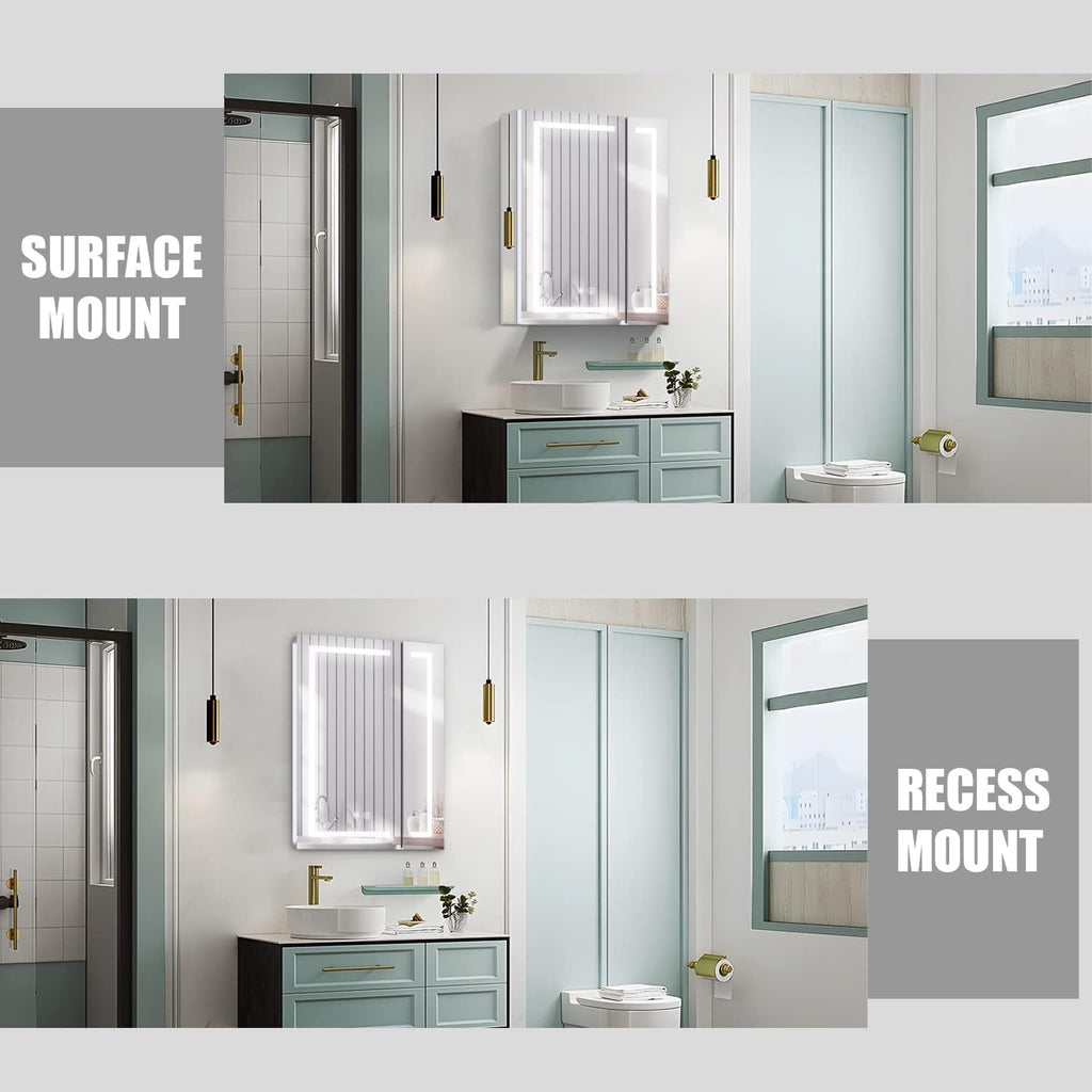 LED Medicine Cabinet, Bathroom Mirror Cabinet with Lights, 24×28inch, Equip with Internal Light, Aluminum
