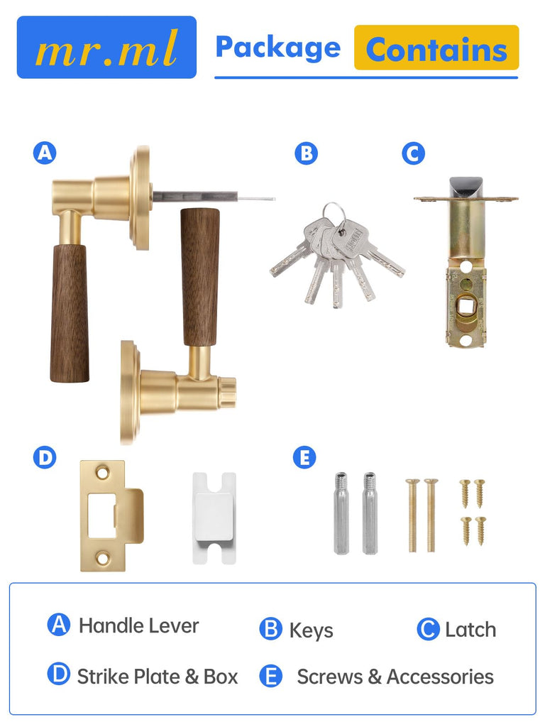 Door Handle Brushed Gold Keyed Entry Wood Door Lever, 1 Pack