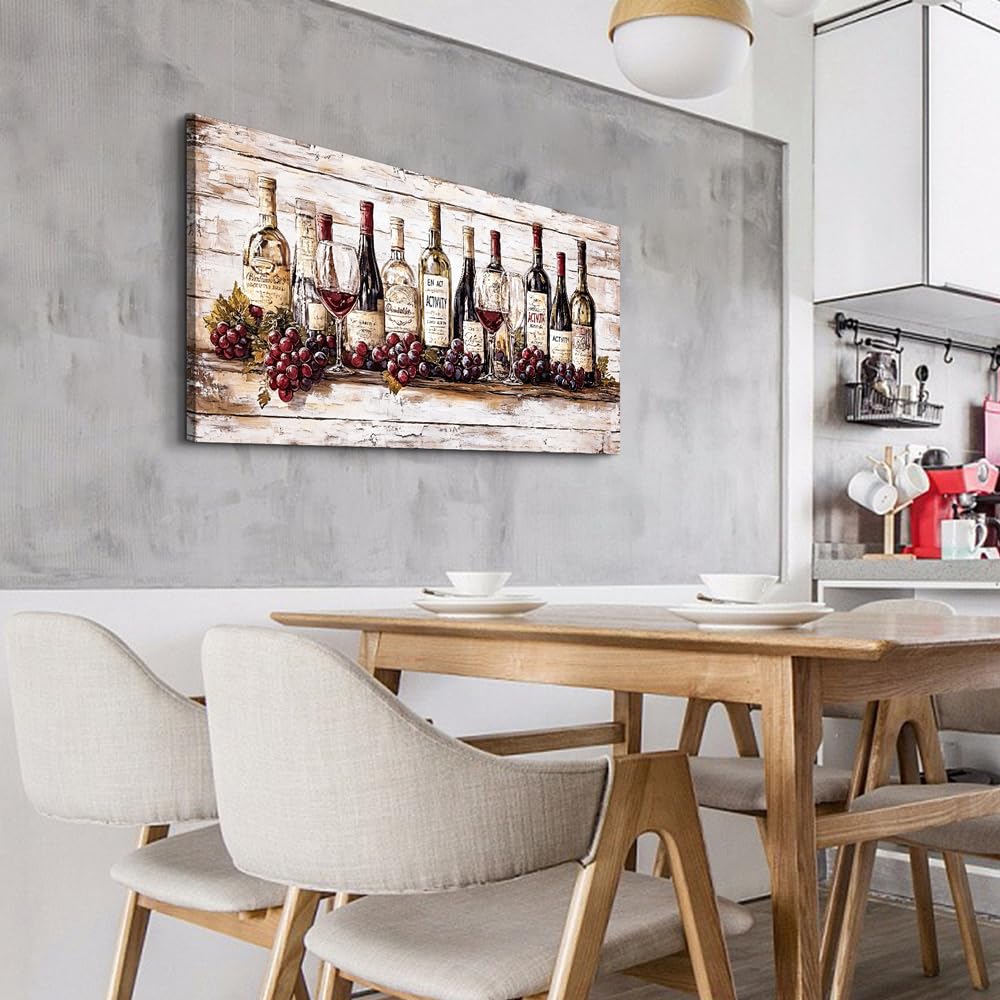 Canvas Wall Art Wall Decor Kitchen Wall Decorations Wine Bottle Painting Farmhouse Pictures Artwork Room Aesthetic