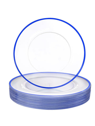 25Pack Clear and Blue Charger Plates Plastic for Wedding