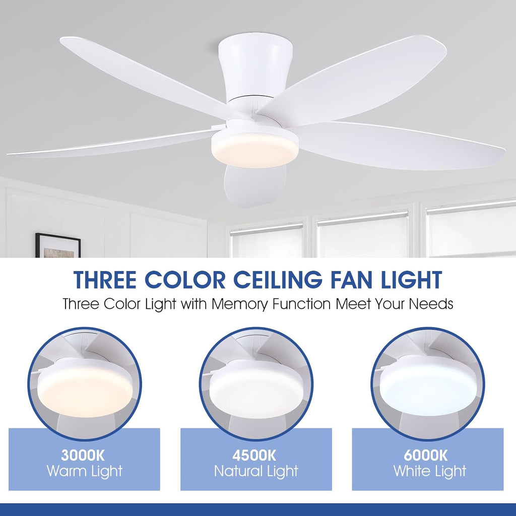 42" Ceiling Fans with Lights-Low Profile Ceiling Fan with Light and Remote/APP Control,Flush Mount,DC Reversible,LED Dimmable Modern Ceiling Fans for Bedroom,Indoor/Outdoor Patio Use(White) A101-B0CZH6X24P