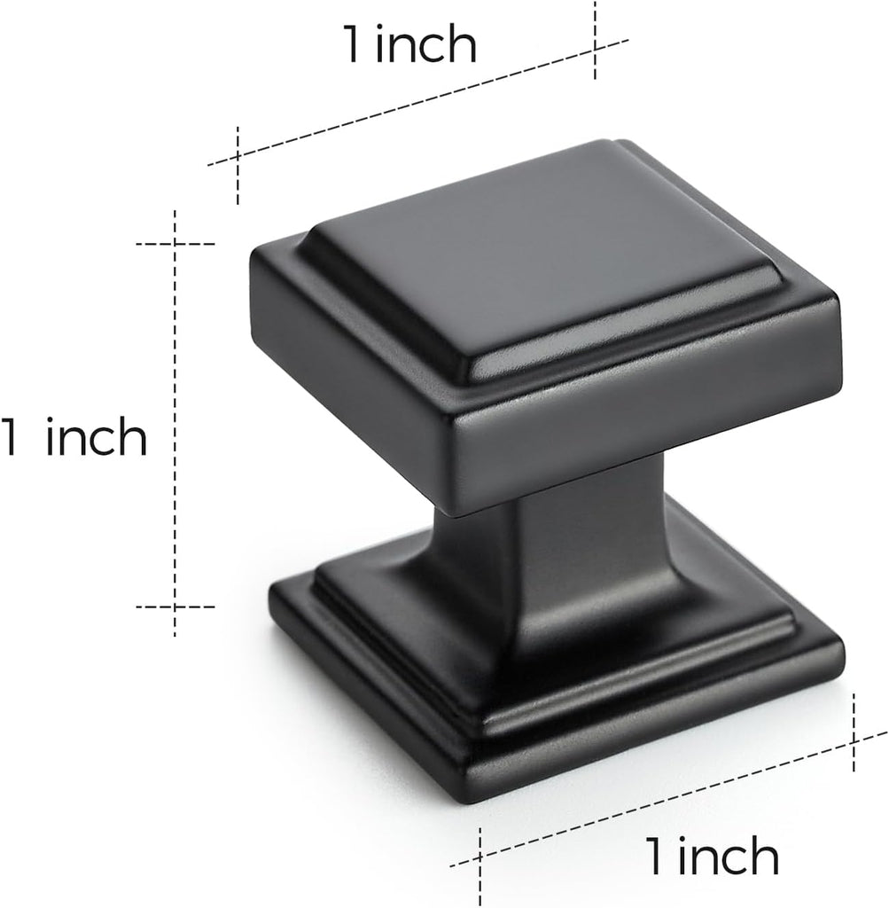 30 Pack Matte Black Square Kitchen Cabinet Knobs,Zinc Solid Drawer Pulls,Farmouse Cabinet Handles and Bathroom, Modern