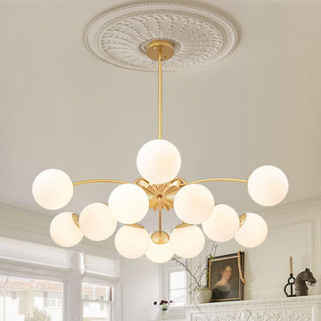 12-Light Milk Glass Pendant Light, 40" Sputnik Bubble Glass Chandelier Light Fixture, Hand Blown Semi Flush Mount