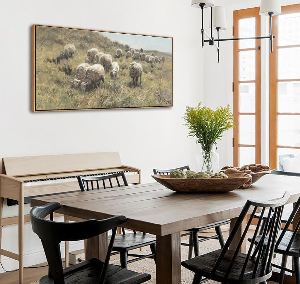 Large Framed Vintage Wall Art, Sheep on the Dunes Prints, 20x40in