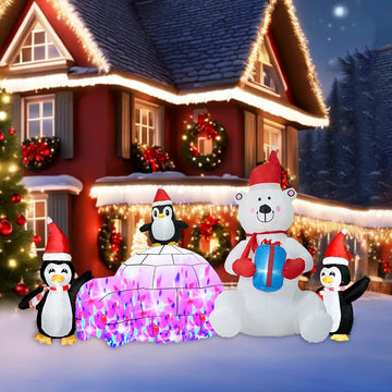 Christmas Inflatable Decoration, 10FT Polar Bear Snowball Igloo Lighted Blow Up Christmas Decorations Outdoor with
