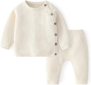 100% Cotton Knit Infant Baby Sweater and Pants Set, Unisex Newborn Boys Girls Outfit Long Sleeve Warm Clothes Newborn