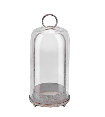 12" High Versatile Modern Metal Hurricane Lantern with Handmade Sturdy Glass Dome in Shabby White for Pillar Candle &