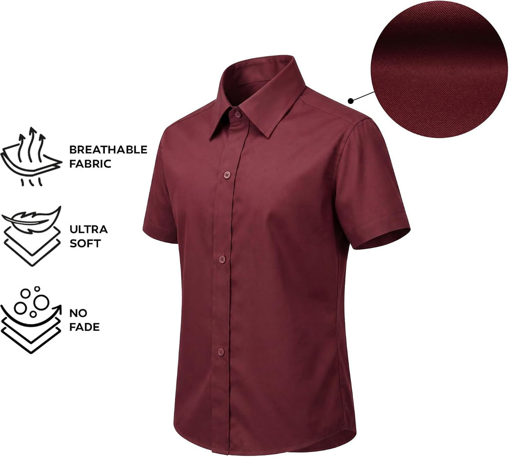 Boys Classic Short Sleeve Button Down Casual Solid Dress Shirt