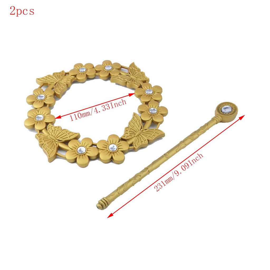 Gold Curtain Tieback, Round Drapery Holdback, Flower Butterfly - 2pcs
