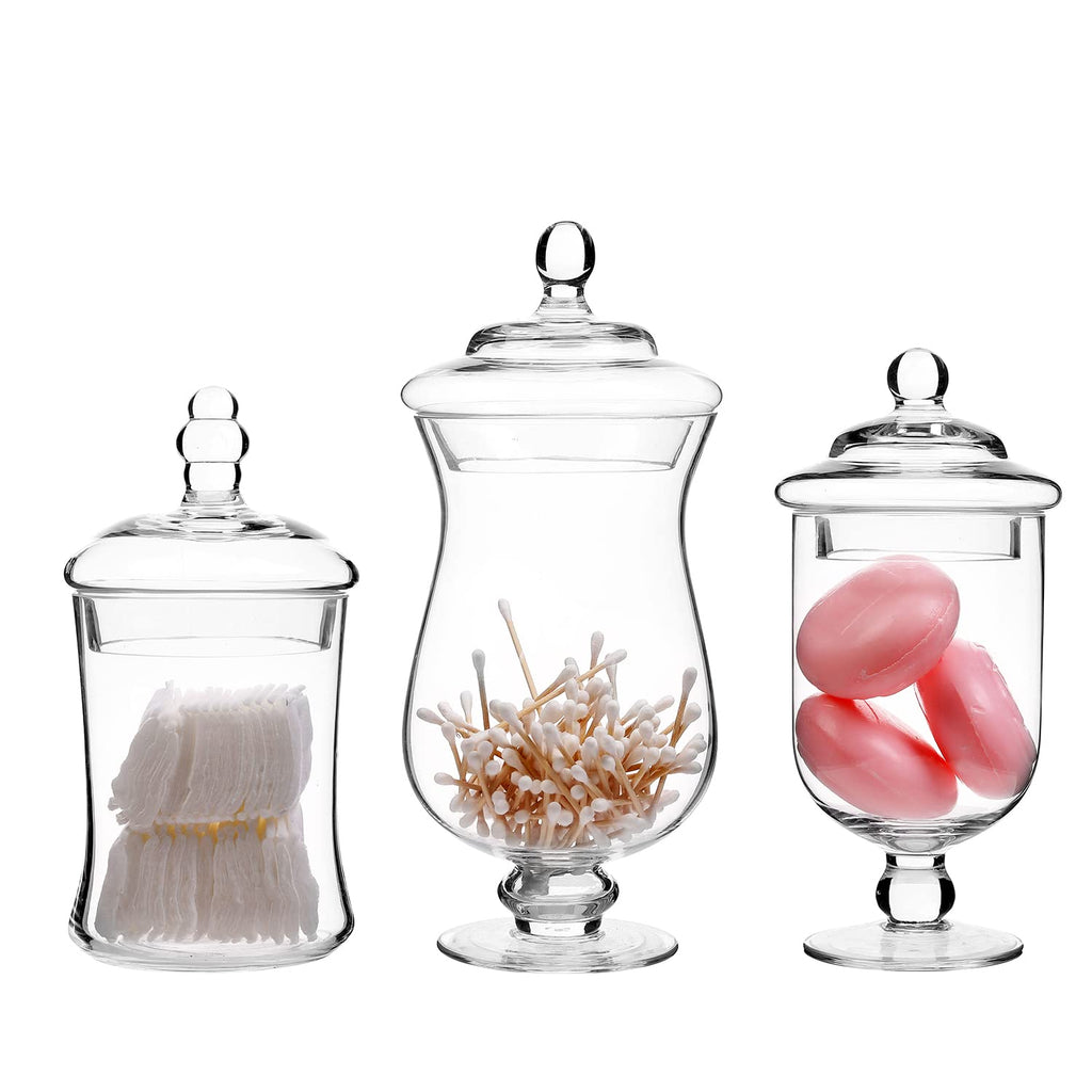 Clear Glass Apothecary Jars With Lid Footed Vase Set of 3