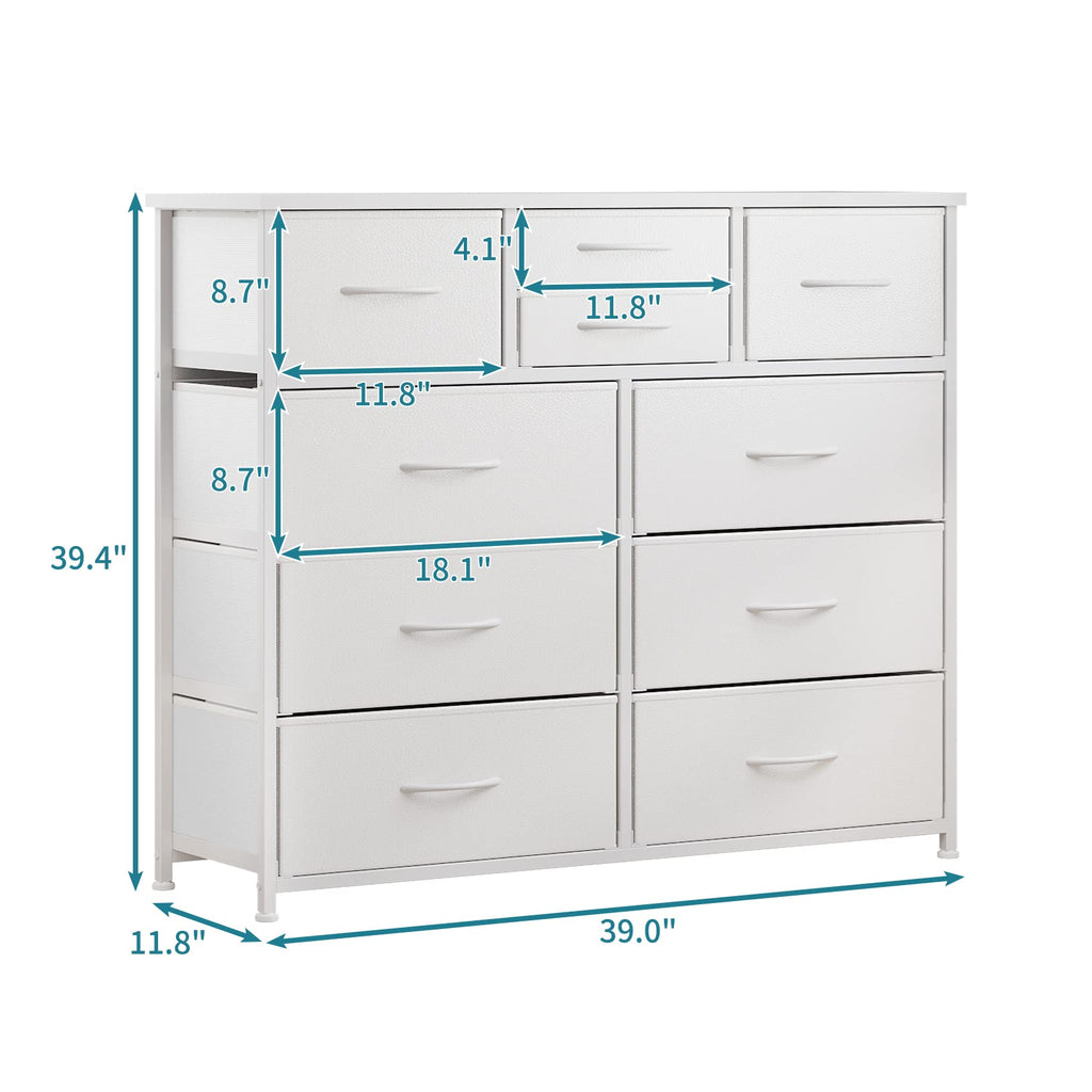 10 Drawers, Chest of Drawers for Closets, White