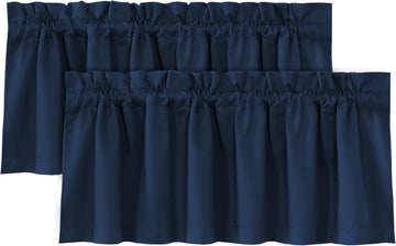 100% Blackout Valances for Windows,Kitchen Valance Set of 2, Small Short Modern Rod Pocket Valances Curtains for Living Room Bathroom Cafe Laundry Basement, 52" x 18", Navy