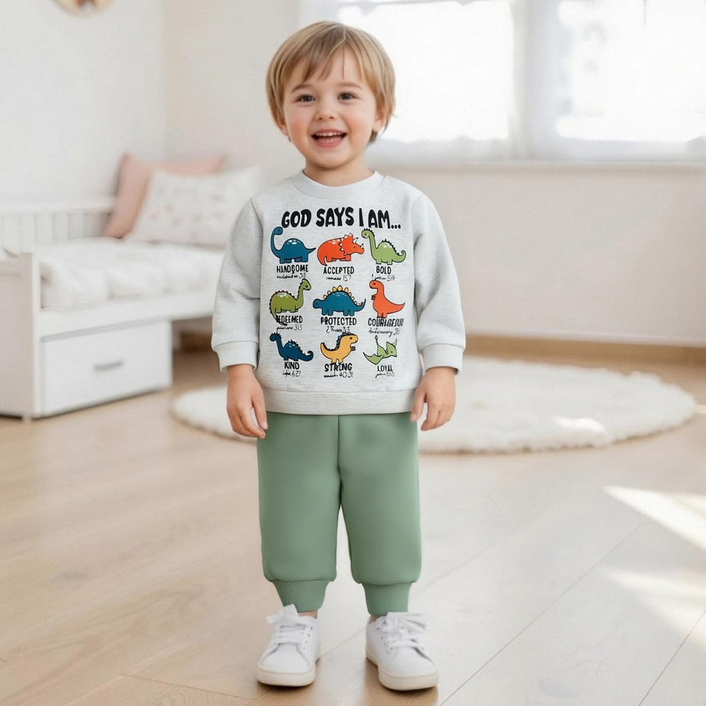 Toddler Boy Fall Winter Clothes God Says I Am Long Sleeve Pullover Sweatshirts + Solid Joggers Pants Outfits Set
