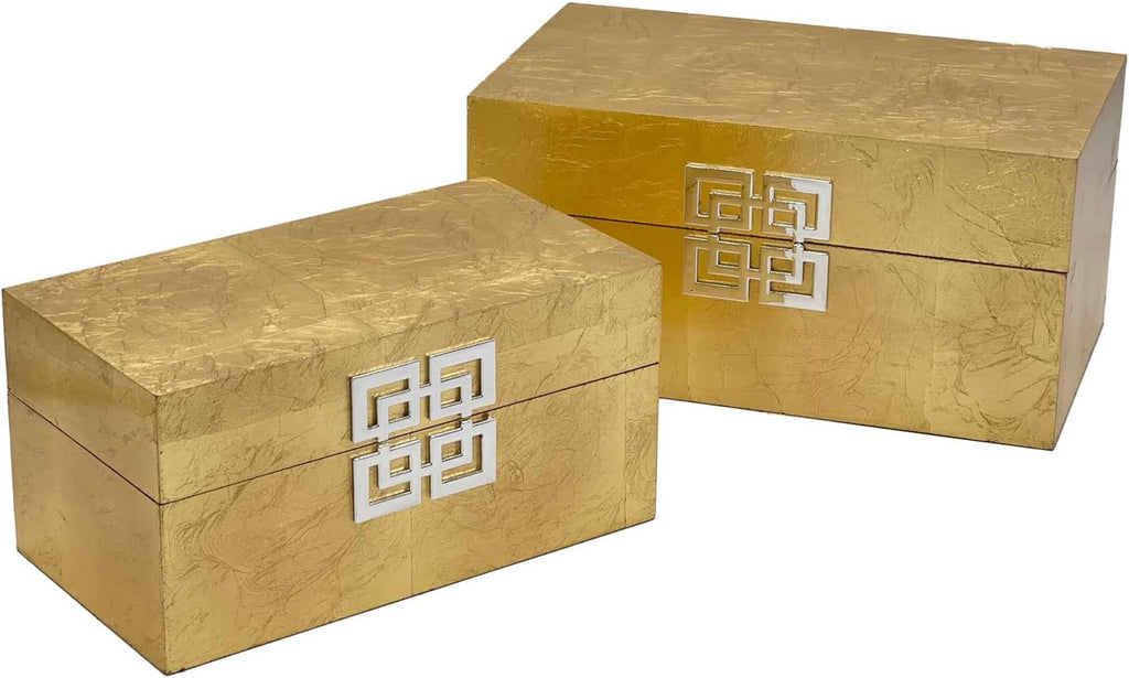 Storage Box Set Decorative Storage Box w/Hinged Lid Classic Design Wood Decor Boxes with Geometric Clasp Storage - Set of 2