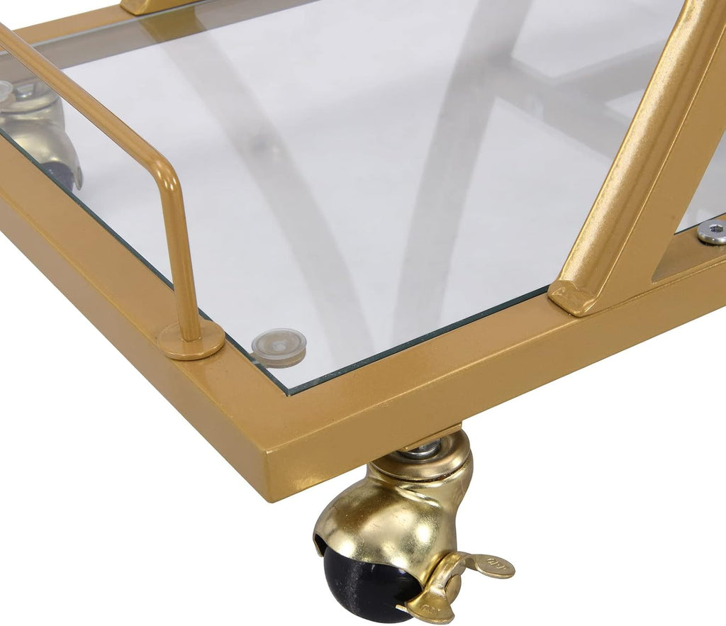 Gold Bar Carts with Glass Holders & Wine Rack,3 Tier Home Bar Serving Carts with Glass Shelves,Metal Rolling Bar