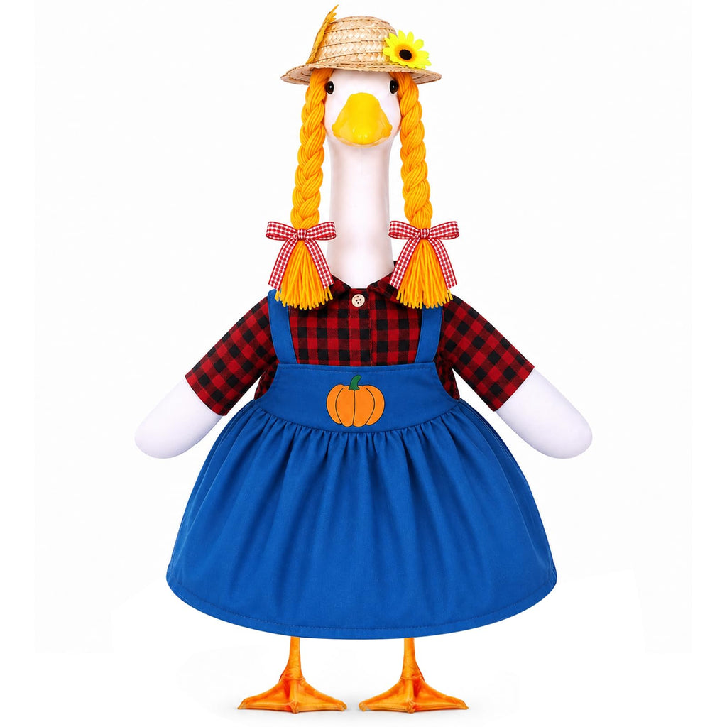 Fall Porch Goose Outfits Pumpkin Dress for 23" Plastic Cement Porch Goose Statue for Harvest Autumn Girl Outdoor