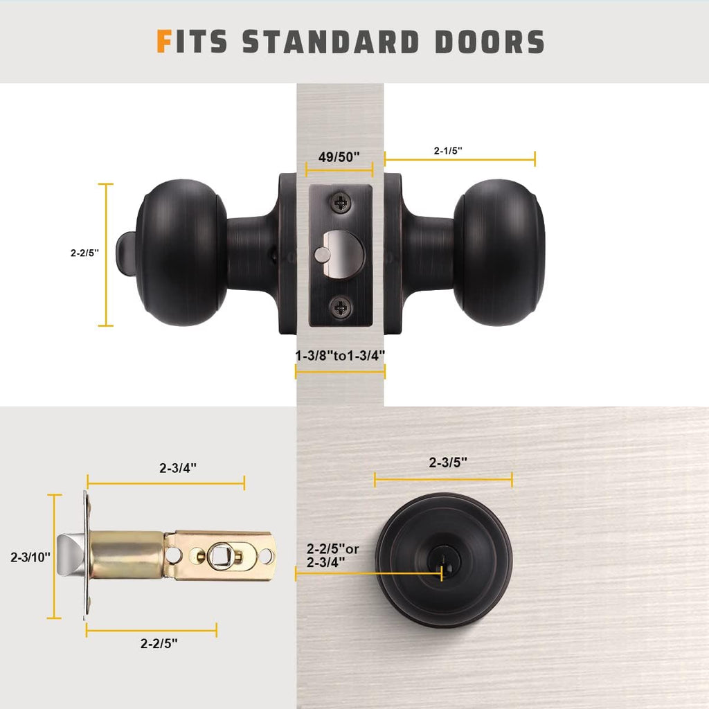 6 Pack Keyed Alike Exterior Door Knobs With Oil Rubbed Bronze Finish, Entry Bedroom Lock and Key, Entrance Set